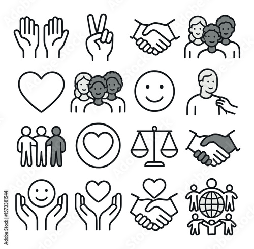 Diversity and inclusion collection, unity and community symbols. equality and empathy icons