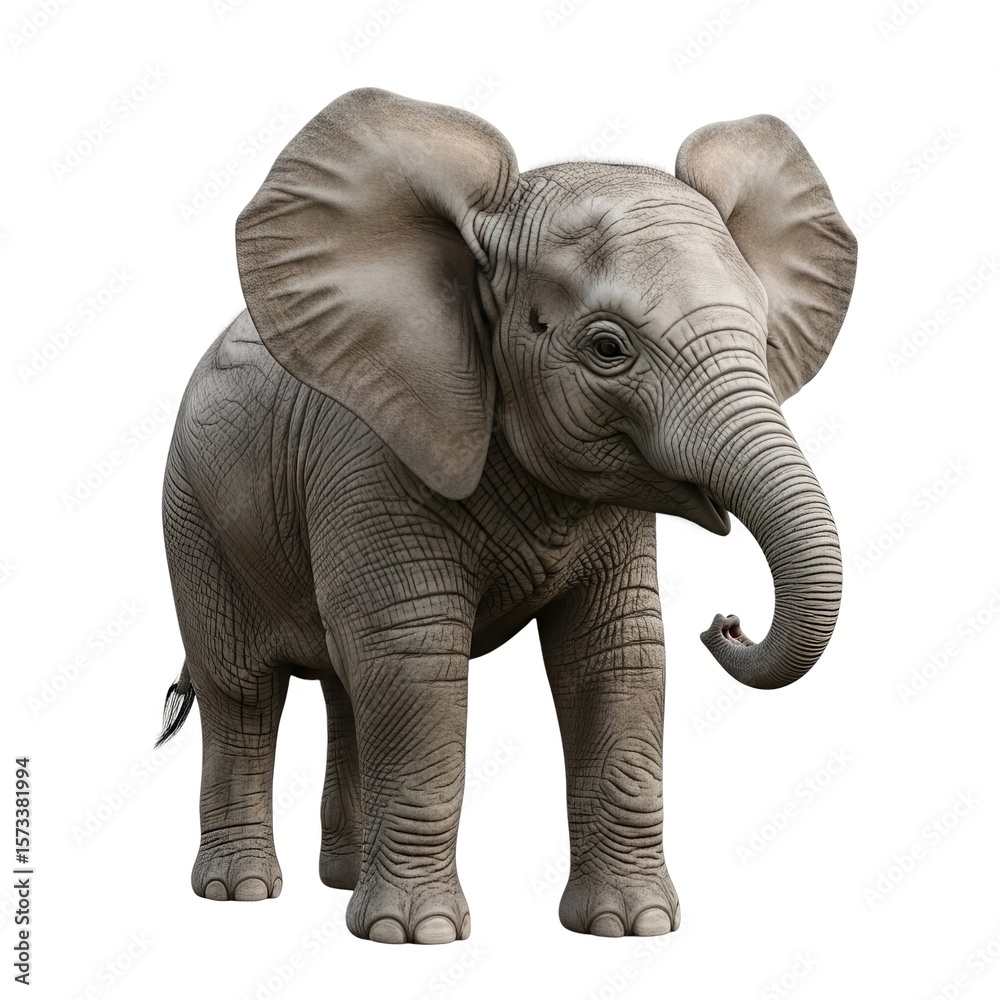Fototapeta premium Isolated elephant baby animal wildlife africa mammal trunk ears cute zoo safari nature 3d render art 100 char