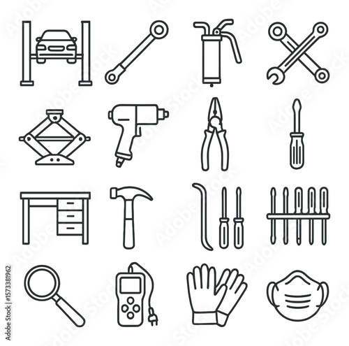 Workshop tool icon collection, repair and diy graphics. handy maintenance symbols set.