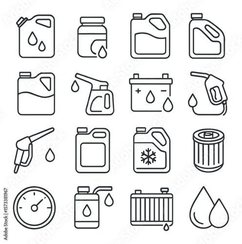 Automotive fluid icons collection, car maintenance symbols. engine and oil service set