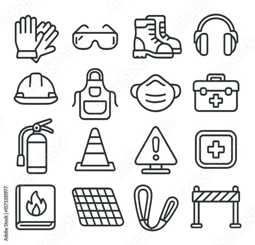 Auto repair safety collection, repair tools and workshop safety icon set
