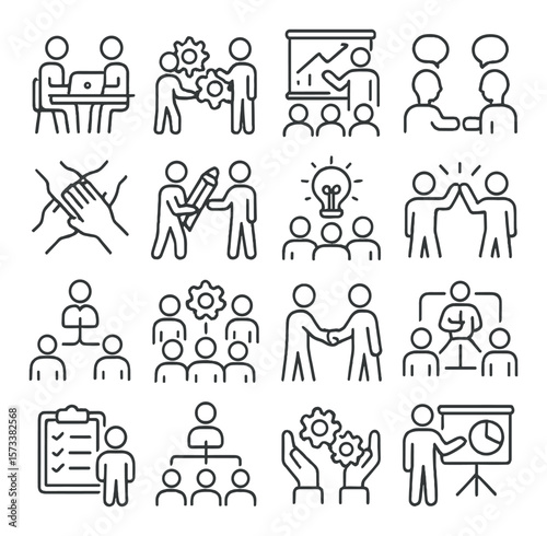 Teamwork and collaboration collection, cooperation and partnership icon set