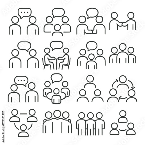 Social interaction collection, communication symbol set. simple conversation icons