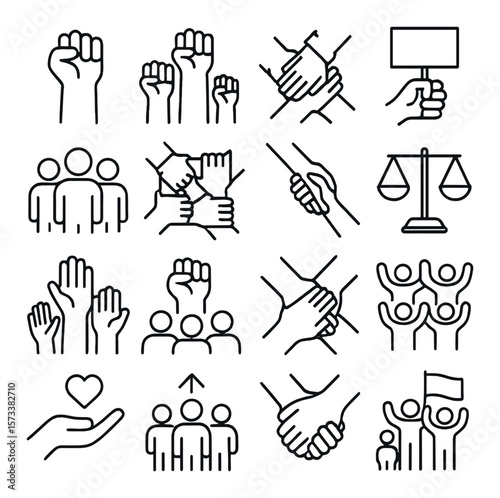 Hand gesture icon collection, unified hand signs. communication and teamwork symbols set
