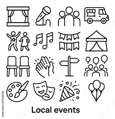 Local events collection: celebration, festival icons for community gatherings