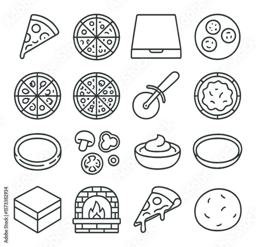 Pizza icons collection, simple design symbols. fast food and pizzeria graphic set