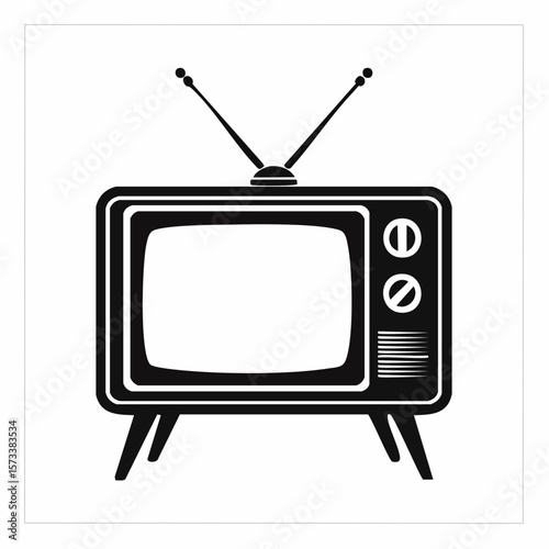 retro tv set black silhouette vector, Simple silhouette Design vector icon with white background.