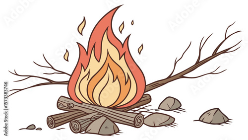 Campfire illustration drawing vector graphic design for camping outdoor adventure and survival fire 100