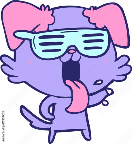 cartoon panting dancing dog in bright neon color