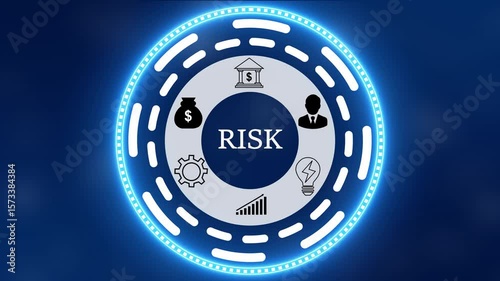 Businessman pressing a risk concept button on a visual display. A versatile set of vintage round rubber stamp icons risk management interface for strategic business planning and decision making