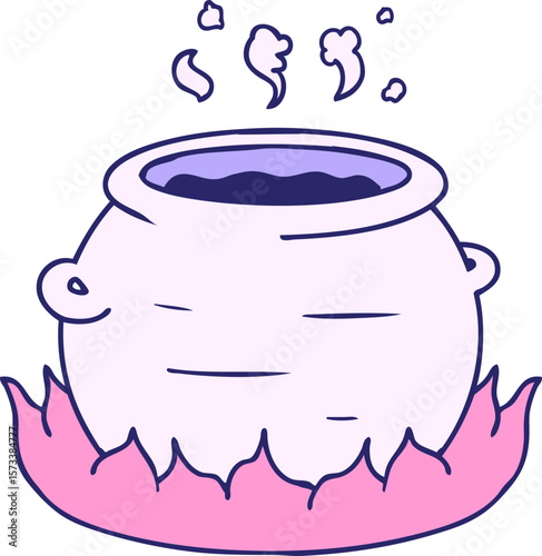 hand drawn cartoon doodle of a pot of stew in bright neon color