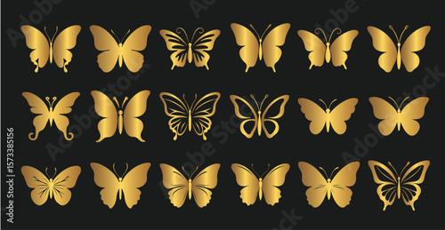 Golden color butterfly colection vector design.