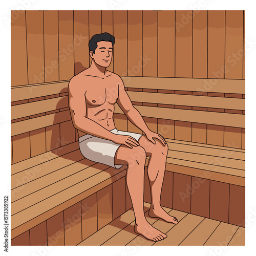 Man relaxing in a sauna, enjoying the heat and tranquility