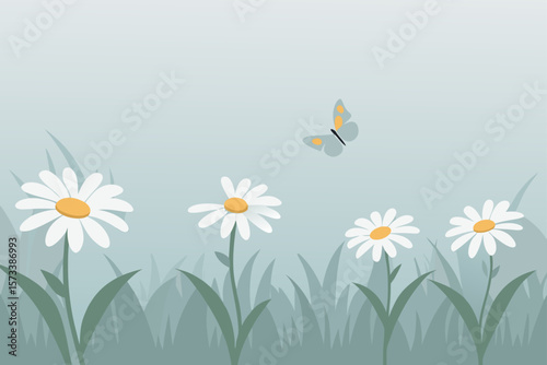 white daisies on green background