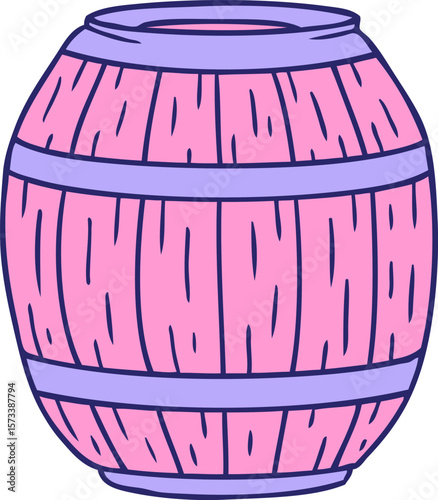 hand drawn cartoon doodle of a wooden barrel in bright neon color