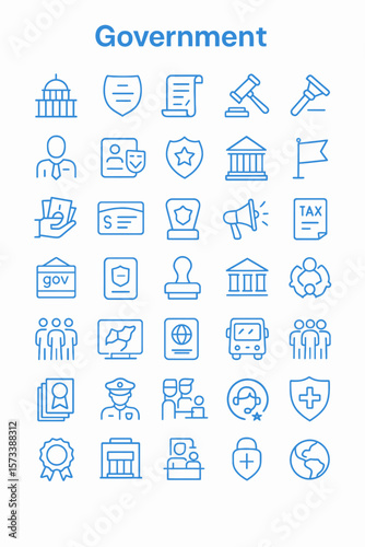 Collection of simple line art icons representing various government and civic related concepts.