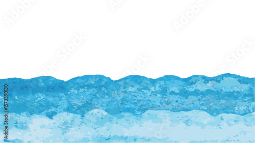 Illustration of a watercolor style ocean wave with blue and white hues on a transparent background