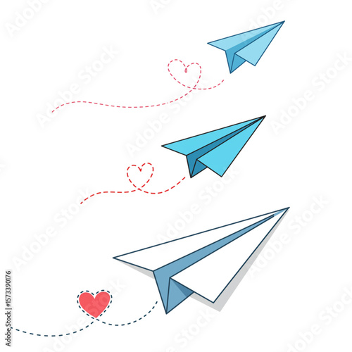 Paper airplanes soar with heart trails, a design perfect for social media, romance, or travel themed projects needing a playful touch.