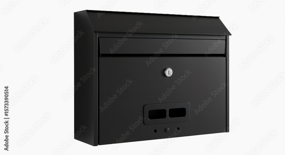 Fototapeta premium Black mailbox with a lock and mail slot isolated on a white background