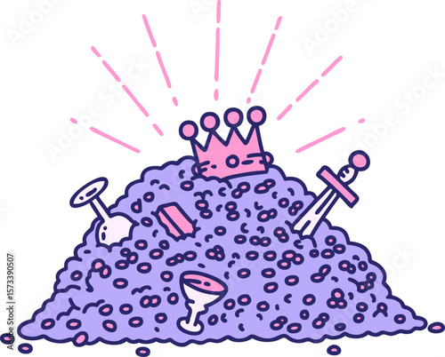 illustration of a traditional tattoo style pile of gold in bright neon color