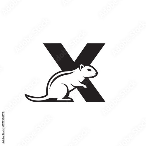 A black squirrel silhouette appears beside the letter X, simple and elegant