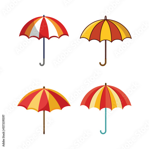 Collection of Umbrella Vector Illustration on White Background
