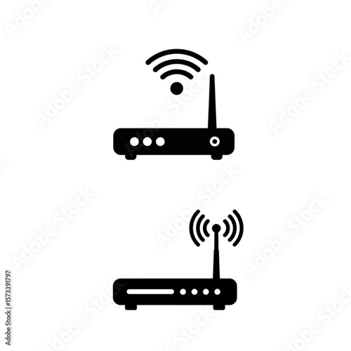 Two wireless routers design offering clean connectivity symbols, ideal for technology companies or modern internet service applications.