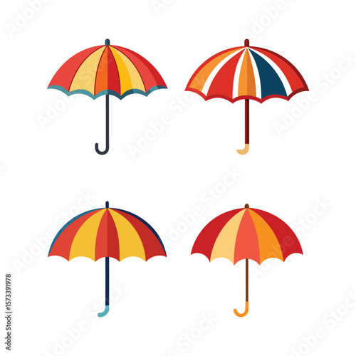 Collection of Umbrella Vector Illustration on White Background
