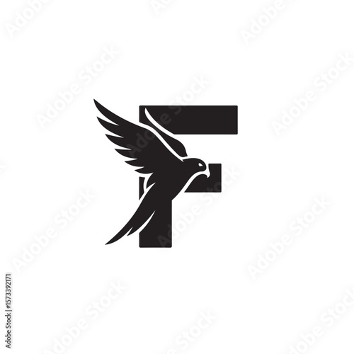 The stylized flying falcon silhouette intersects a bold letter F on transparent background