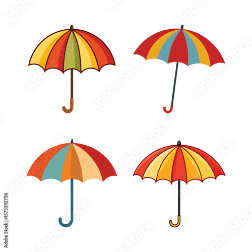 Collection of Umbrella Vector Illustration on White Background
