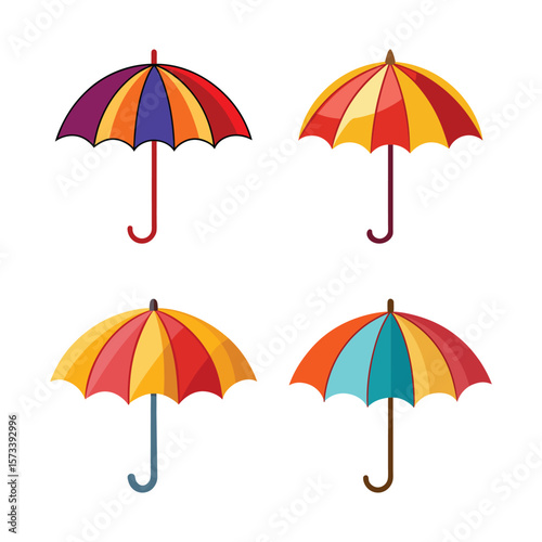 Collection of Umbrella Vector Illustration on White Background
