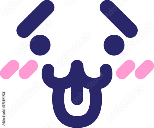 cute blushing animal face icon in bright neon color