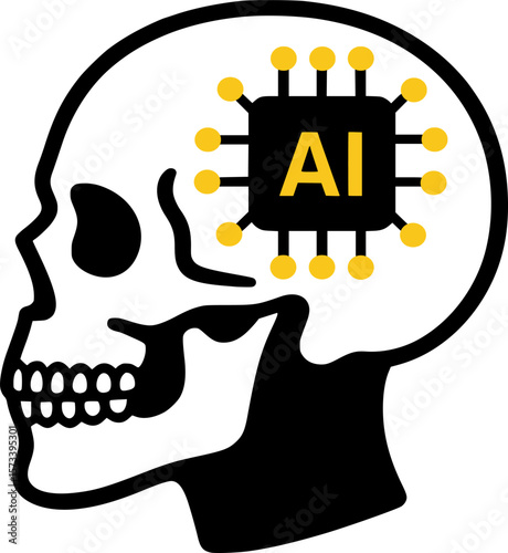 Minimal Vector of AI Chip Embedded in Human Skull – Futuristic Brain-Computer Interface