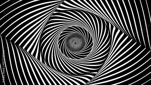 Abstract black and white optical illusion swirl tunnel vortex pattern