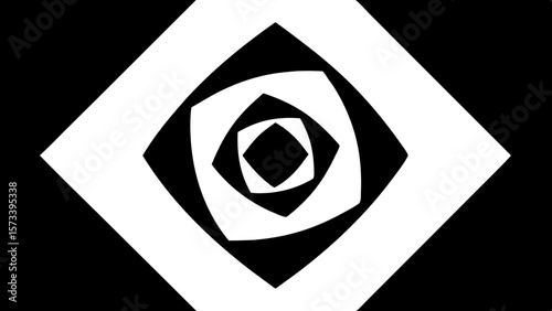 Abstract black and white geometric pattern with nested diamond shapes creating a tunnel effect