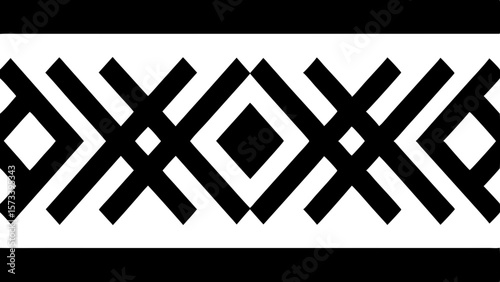 Geometric black and white abstract pattern with diamond shapes and intersecting lines