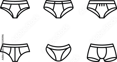 Six Simple Line Art Men's Underwear Icons: Briefs, Boxers, and More.