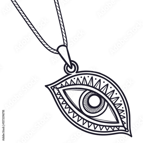 Eye pendant necklace with intricate design on chain  