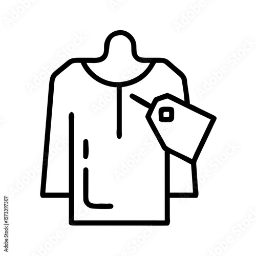 Line illustration of a shirt with price tag on white background  