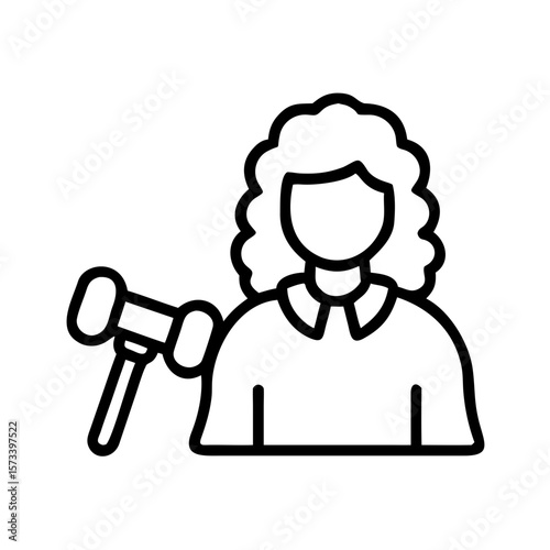 Female judge holding gavel in minimalist line art style  