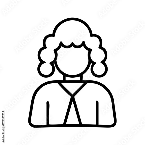 Line drawing of a woman with curly hair wearing a jacket  