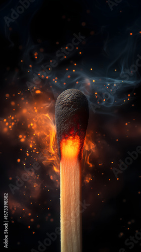 Wallpaper Mural A single matchstick bursts into flame, illuminating the darkness with vibrant sparks. Torontodigital.ca