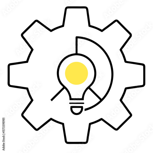 Innovative Idea Gear Mechanism Bright Yellow Lightbulb Modern Minimalist Design Vector Illustration