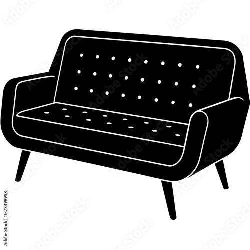 Mid Century Modern Button Tufted Sofa Silhouette Elegant Black Design Minimalist Home Decor