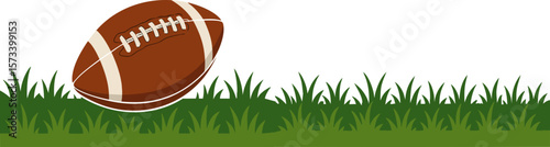 American Football Ball on Grass Field – Flat Cartoon Border Illustration