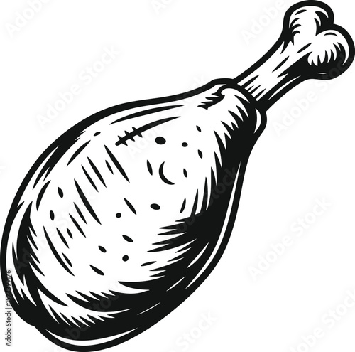 Chicken Drumstick Icon - Hand Drawn Meat Food Sketch Illustration