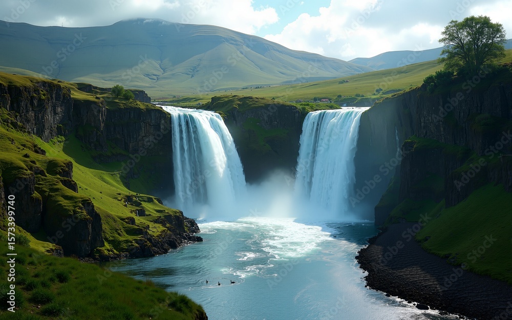 Fototapeta premium Waterfall of landscape scenery. High quality