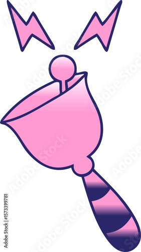 gradient shaded cartoon of a ringing hand bell in bright neon color