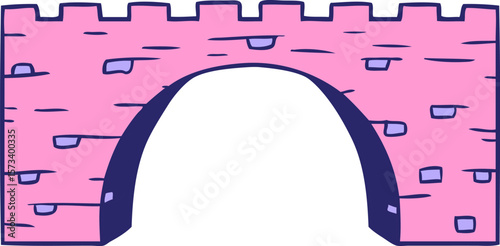 hand drawn cartoon doodle of a stone bridge in bright neon color