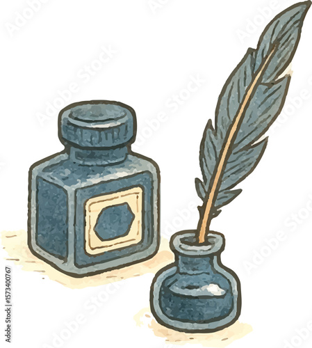 Ink Bottle and Feather Quill
